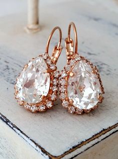 Rose gold clear crystal drop earrings, Rose gold Drop earrings, Bridal earrings, Bridesmaid gift, Da Earrings Shoot, Rose Gold Bridal Earrings, Rose Gold Drop Earrings, Wedding Rose, Wedding Earring, Crystal Teardrop Earrings, Dangle Earrings Gold, Earrings Rose Gold, Bridal Earrings Pearl