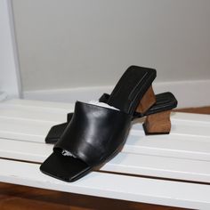 Brand New, Unworn! Square Toe One Of A Kind Block Heel Comfy, Casual, Great Quality *No Box Included, Minor Scratches Due To Time In Storage* Black Square Toe Sandals For Spring, Summer Black Mules With Wooden Heel, Black Mules With Wooden Heel For Spring, Black Mule, Mule Sandals, Wood Blocks, Comfy Casual, Mule Clogs, Mules Shoes