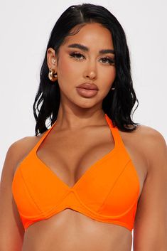 Available In Orange. Mix And Match Bikini Top Pair with any style from our Maui Mix and Match Swim Collection to complete the look! Separate Bikini Top Halter Support Final Sale Shell: 82% Nylon 18% Spandex Lining: 92% Polyester 8% Spandex Imported | Maui Mix And Match Halter Support Bikini Top in Orange size Medium by Fashion Nova Orange Stretch Halter Neck Swimwear, Beach Season Halter Neck Halter Top For Club, Beach Season Halter Neck Top For Club, Beach Season Club Halter Top, Orange Triangle Top Swimwear With Built-in Bra, Orange Halter Neck Swimwear For Party, Fitted Orange Tankini With Triangle Top, Halter Neck Swimwear For Club And Beach Season, Summer Halter Top With Underwire For Swimming