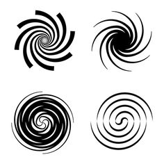 four black and white swirls on a white background