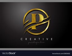 golden letter logo design with swooshes on black background for company or business