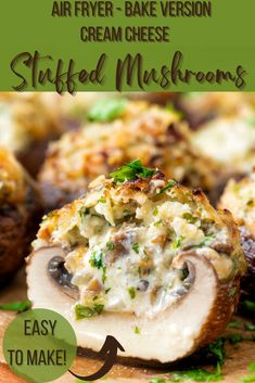 baked stuffed mushrooms with text overlay reading air fryer - bake version cream cheese stuffed mushrooms easy to make