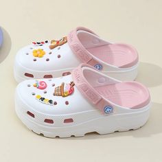 White Trendy Slip-on Jelly Sandals, White Eva Sandals For Vacation, White Closed Toe Sandals For Beach Season, Trendy Pink Beach Slippers, Trendy Pink Slippers For Beach, Trendy Pink Slippers For The Beach, Pink Slide Slippers For Summer, Non-slip Jelly Sandals For Spring, White Closed Toe Jelly Sandals For Summer