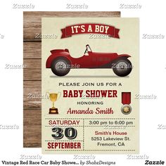 an old fashioned race car birthday party with the words ready set go on it's card