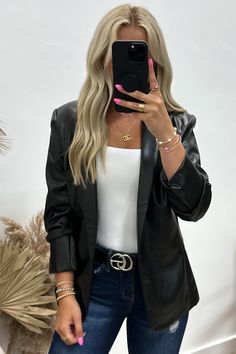 Make heads turn in the sleek vegan leather "Not Like The Others" blazer! Show off its slim fit and shawl lapel collar at the office or at a formal occasion. With two pockets for your essentials, you can put your style and wit on full display—just like you! 55% Polyester, 45% PU Riley is a size 1, wearing a small. Not Like The Others, Casual Edgy, Curvy Plus Size, Blazer Black, Mini Shirt Dress, Black Blazers, Lapel Collar, Black Media, Formal Occasion