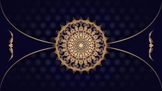 an ornate gold and black background with swirls on the edges, in shades of blue