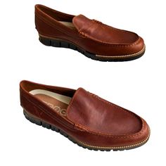 **Free Shipping** Brand: Cole Haan Style: Zergrand Loafer Size: 11 (Us M)/ 44 (Eu M) Color: Brown Material: Leather Outer, Leather Lining, Rubber Sole Condition: New And Unworn, But A Few Small Scratches Around The Shoe (See Pics) Casual Moc Toe Loafers With Vibram Sole, Business Slip-on Moccasins With Vibram Sole, Casual Slip-on Boat Shoes With Vibram Sole, Formal Slip-on Moccasins With Vibram Sole, Casual Wingtip Moccasins For Business Casual, Casual Wingtip Moccasins With Leather Footbed, Casual Slip-on Wingtip Moccasins, Cole Haan Loafers, Grey Loafers