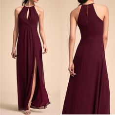 From Anthropologie‘s Luxury, Bridal Line, This Super Comfortable Halter Top Keyhole Front Fit, And Flare Gown Will Make You The Life Of The Party. Fully Lined With A Zip Back Full Skirt With Slit. Like New Without Tags, Never Worn Deep, Red, Maroon, Wine, Merlot Burgundy Synthetic Blend Msrp $250 Size Medium Prom Gown Halter Prom Gown Mix And Match Bridesmaid Dress Anthropologie A Comfortable Halter Gown Halter Top Prom Dresses, Dark Red Bridesmaid Dresses, Maroon Bridesmaid Dresses, Burgundy Bridesmaid Dresses Long, Fit And Flare Gown, Bhldn Dress, Flare Gown, Red Bridesmaid Dresses, Halter Gown