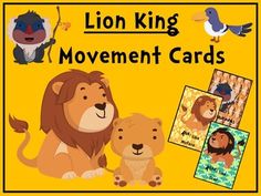 the lion king movement cards are shown with pictures of lions and other animals on them