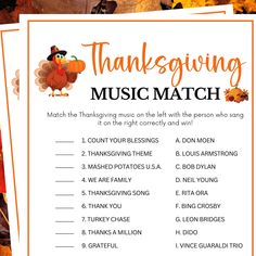 a thanksgiving music match with turkeys on it