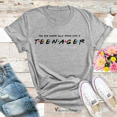 Teenager Birthday T Shirt 13th Birthday Shirt Ladies The One Where Custom Name Becomes Teenager Shirt 13th Birthday Party Tees Birthday Gift SIZE GUIDE  Adult Unisex T Shirts        S : 34"- 36" | M : 38"- 40" | L : 42"- 44" | XL : 46"- 48" | XXL : 50"-52" |        XXXL : 54" - 56" Unisex T-shirts Size Conversion to Women Size      S: UK 8-10 , USA 4-6 , Europe 34-36 | M: UK 12-14 , USA 8-10 ,       Europe 38-40 | L: UK 14-16, USA 10-12 , Europe 40-42 | XL : UK 18-       20 , USA 14-16, Europe 4 13th Birthday Party, Teenager Birthday, 13th Birthday Parties, The One Where, 13th Birthday, Birthday Shirt, Birthday Shirts, Custom Name, Size Guide