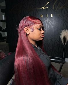 Burgundy Side Part Wig Straight, 99j Wig Install, Burgundy Wig Hairstyles For Black Women, Burgundy Side Part Wig, Burgundy Hairstyles For Black Women, Burgundy Wig Hairstyles, Burgundy Side Part, Birthday Hairstyle, Red Weave Hairstyles