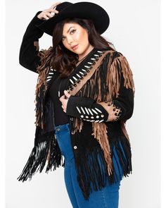 Liberty Wear Black Fringe Leather Jacket - Plus, Black Long Sleeve Leather Jacket For Fall Festivals, Fall Festival Long Sleeve Leather Jacket, Fall Festival Leather Jacket, Western Tassel Outerwear For Fall, Leather Jacket For Fall Festival, Leather Jacket With Fringe For Rodeo In Fall, Fall Leather Jacket With Fringe For Rodeo, Fringe Outerwear For Fall Festival, Winter Festival Leather Jacket With Fringe