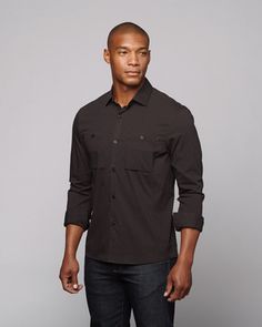 Coldblack Button-Up Shirt // Black (S) Cotton Twill, Chef's Jackets, Black Shirt, Button Up Shirts, Casual Button Down Shirt, Button Up, Men Casual