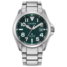 This Eco Promaster Land Watch is all about luxury. There’s no better way to show off style and class than with its super-durable titanium band. The 41MM case is sure to stand out with its classic green dial. And the sapphire crystal and 200M water-resistant feature make this watch perfect for everyday wear. Citizen has pioneered watchmaking for over 100 years, achieving excellence through innovation, creativity and craftsmanship. Guided by these cornerstones, they developed Eco-Drive™ technology Citizen Eco Drive, Mens Watches Citizen, Titanium Watches, Helzberg Diamonds, Titanium Bracelet, Citizen Eco, Eco Drive, Luxury Timepieces, Mens Green