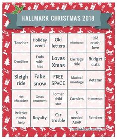 the christmas movie bingo game is shown in red and white with snowflakes on it