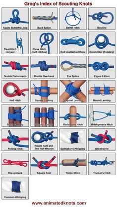 an image of various types of ropes and knotts in different colors, sizes and shapes