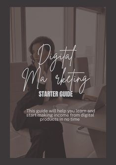 a woman sitting at a desk talking on her cell phone with the text digital marketing starter guide