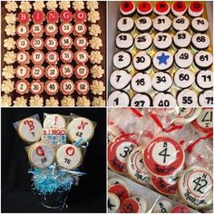 four different pictures with cookies and cupcakes in the shape of numbers on them