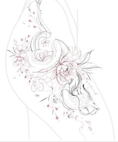 an artistic tattoo design with flowers on it