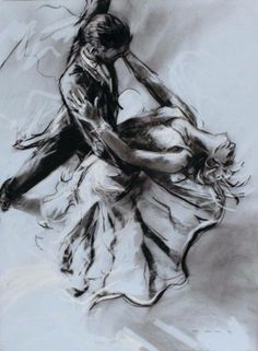 a black and white drawing of a woman dancing