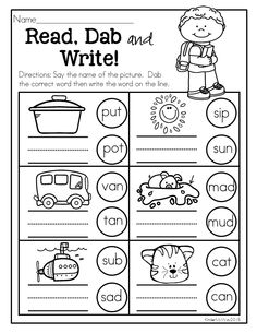 a worksheet for reading and writing the words read, dab and write