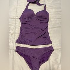 New (No Tags), Never Worn. Size Xs. Halter Tankini Top With Tummy Control, Bikini Bottoms. Regal Purple Fitted Solid Color Tankini For Beach Season, Fitted Purple Tankini For Beachwear, Fitted Purple Beachwear Tankini, Fitted Purple Tankini Beachwear, Purple Fitted Sleeveless Swimwear, Fitted Casual Tankini In Solid Color, Fitted Halter Neck Casual Swimwear, Purple Fitted Sleeveless Tankini, Fitted Sleeveless Purple Tankini