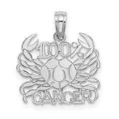 14K White Gold Polished Textured Finish 100% Zodiac CANCER Charm Pendant Medical Jewelry, School Jewelry, Zodiac Pendant, Gold Polish, Fine Jewellery Necklace, Rhodium Plated, Charm Pendant, Jewelry Stores, Jewelry Necklace Pendant