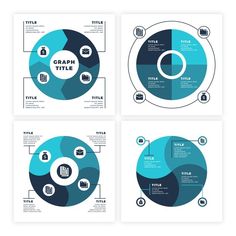 four circular diagrams with different types of graphs in the middle and one on each side