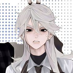 an anime character with white hair and horns