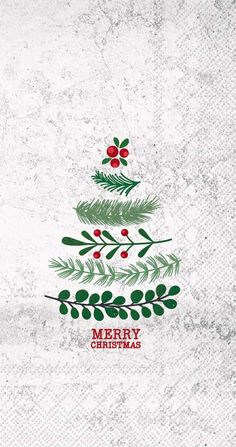 a christmas tree made out of green leaves and red berries on a white paper background