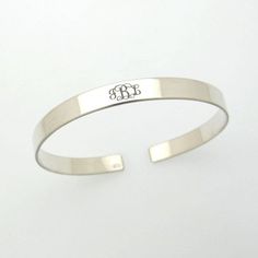 Sterling Silver Monogram Bracelet, Initials Cuff Bracelet, Engraved Inspirational Quote, Meaningful Gift, Wife or Girlfriend Gift Bracelet #monogram #gifts  #bracelets #etsy Silver Monogram Bracelet, Quote Meaningful, Silver Earrings Online, Monogram Earrings, Monogram Bracelet, Silver Monogram, Gift Bracelet, Sterling Silver Initial, Monogram Jewelry