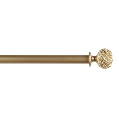 a gold curtain rod with a lion head on it's end and a ball at the end