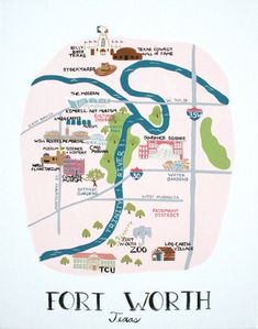 a map of fort worth, texas with the words fort worth on it