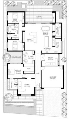 a floor plan for a house with two levels and three bedroom on the first level