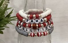 Bama Rolltide Bracelet Stack Beaded Bracelet Stack Boho - Etsy Baseball Bracelet Stack, Holiday Beaded Bracelets, Beaded Bracelet Stack, Boho Bracelets Stack, Heishi Bracelets, Stacked Beaded Bracelets, Team Bracelets, Baseball Bracelet, Football Bracelet