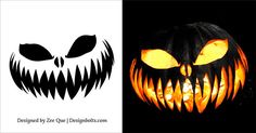 an image of halloween pumpkins with glowing eyes and fangs on their faces in the dark