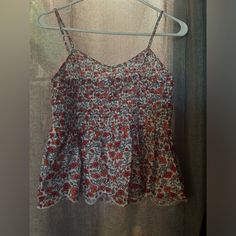 Size Medium, Floral Print. Reds And Light Blue. Never Worn Red Floral Print Summer Tank Top, Red Floral Print Tank Top For Vacation, Floral Cami, Bow Detail Dress, Floral Tank Top, Floral Tank, Distressed Black Jeans, Lululemon Women, Caps For Women