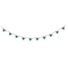 a string of green glass beads on a white background