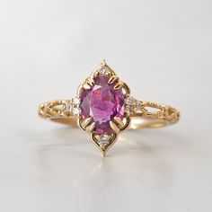 Cairo Starry Night Purple Sapphire Ring in 14K and 18K Gold Purple Sapphire Ring, Rose Diamond, Fall Rings, Spinel Ring, Pink Spinel, Claw Prong, Bridal Wedding Rings, Purple Sapphire, Pink Gemstones