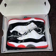 Jordan 11’s Red White And Black Black 11s, Jordan 11s, Shoes Jordan, Jordans For Men, Jordan 11, Jordan Shoes, Black Red, Red White, Red And White