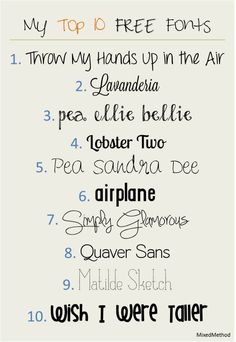 the top ten font styles for each type of handwritten text, including one that is in