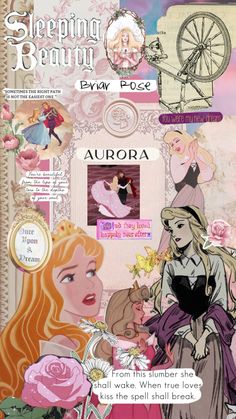 the cover to sleeping beauty magazine, featuring aurora and other princesses with flowers in their hair