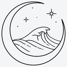 the moon with stars and waves in it