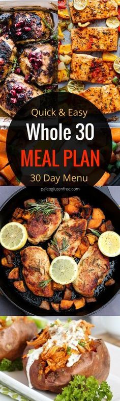 30 days of Whole 30 meals! A complete Whole 30 paleo menu plan. Quick, easy, and delicious meals and tips for eating whole 30 diet. Paleo diet meal plan. Paleo shopping list. Gluten free menu plan. Whole 30 Meals, Easy Whole 30, Paleo Menu Plan, Paleo Shopping List, Paleo Menu, Muffins Paleo, Menu Sans Gluten, Paleo Diet Meal Plan, Whole30 Meal Prep