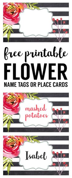 the free printable flower name tags or place cards