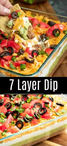 the 7 layer dip is ready to be eaten