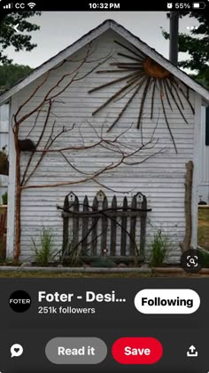 an old white house with vines growing on it's side and the words fotor desi below