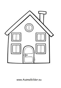 a drawing of a house with windows and a door in the front, on a white background