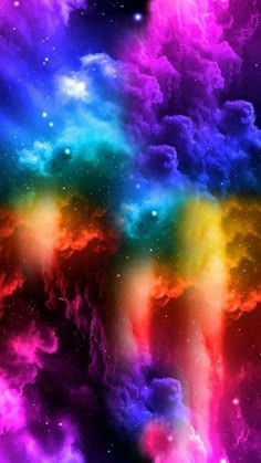 an image of colorful clouds and stars in the night sky with bright colors on them